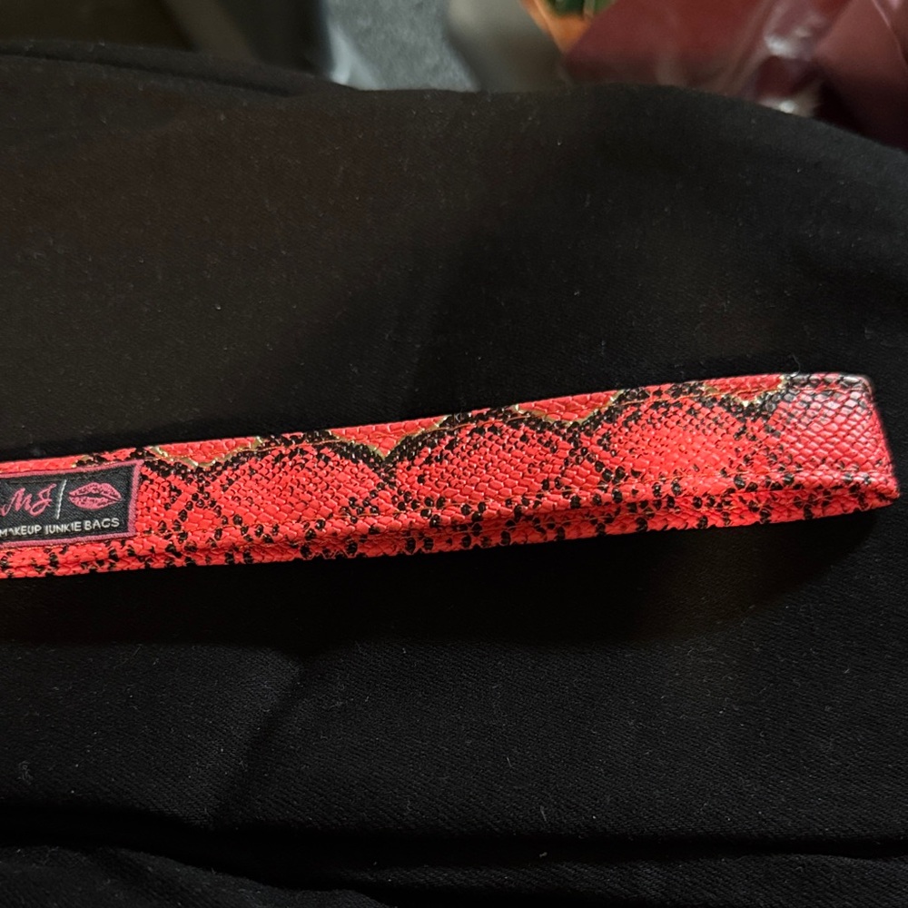 Makeup Junkie Red Snake Print Strap